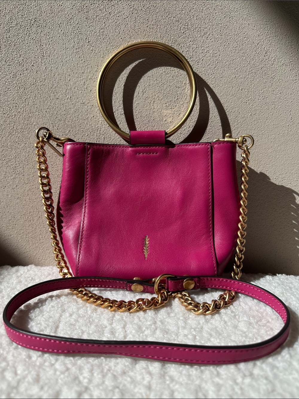 Thacker Women’s Pink genuine Leather Ring-Handle Bag